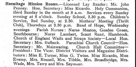 Hermitage Mission directory entry 1928