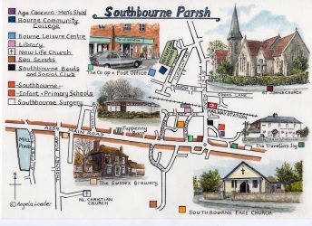 Illustrated Southbourne Map 2018 postcards